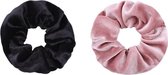 Jumalu scrunchie velvet haarwokkel haarelastiekjes - zwart en lichtroze - 2 stuks