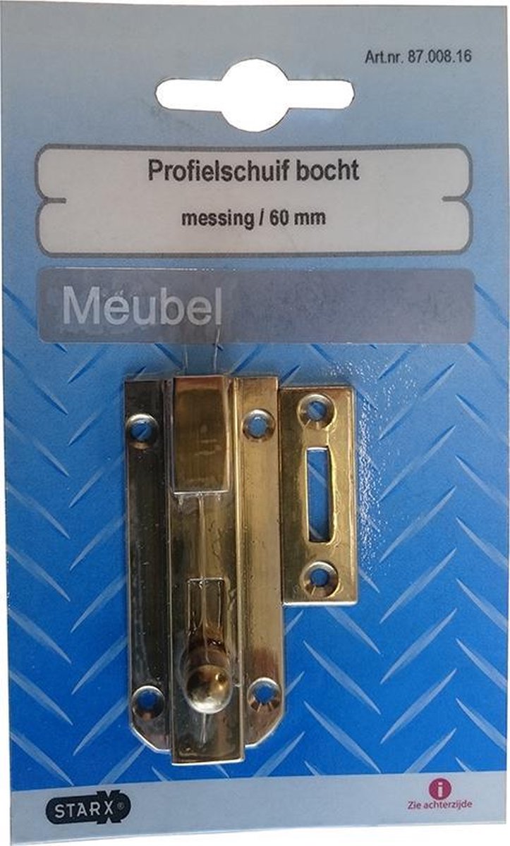 STARX profielschuif 60 mm | met bocht | inclusief inschuifplaatje | messing