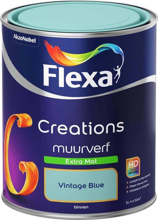 Overgang Ineenstorting kans Flexa Creations - Muurverf Extra Mat - Vintage Blue - 1 liter | bol.com