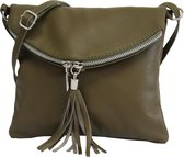 AmbraModa Italiaanse schoudertas crossbody tas dames kleine tas van echt leer NL610  Olijfgroen