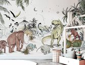 Behang Prehistoric - 212w x 280h cm - Vliesbehang Dinosaurus kinderbehang