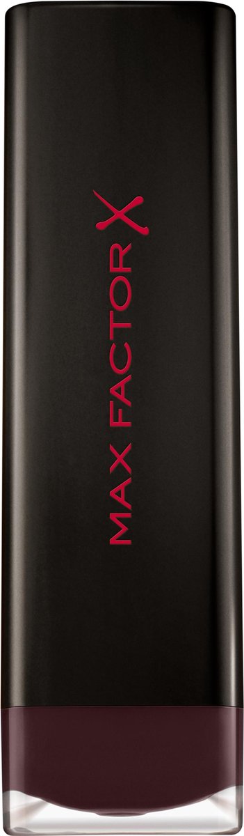 Max Factor Bullet Lipstick in de kleur 65 Raisin, een diepbruine kleur, met huls en lipstick apart.