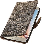 Lace Bookstyle Wallet Case Hoesjes voor Galaxy S7 Edge Plus Zwart