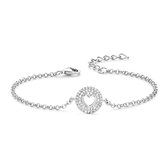 Silventi 910481519 Zilveren armband - jasseron - zirkonia cirkel met open hart 12 mm - lengte 17 + 3 cm - zilverkleurig