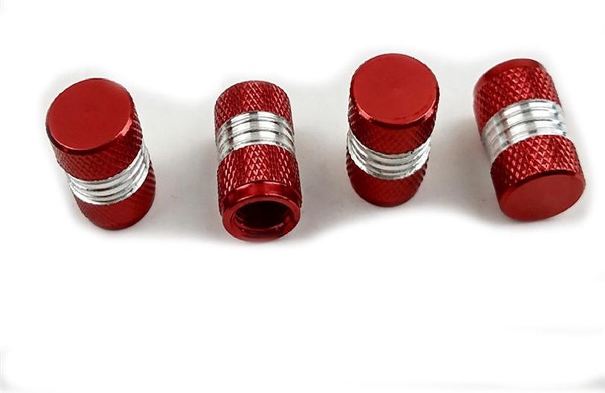 4 Rode aluminium ventieldopjes met ingeslepen zilverkleurige ring - NBH® - Merkloos