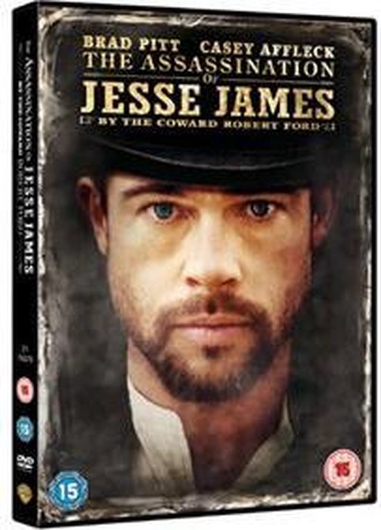 Brad Pitt met hoed en baard, met de titel "The Assassination Of Jesse James".