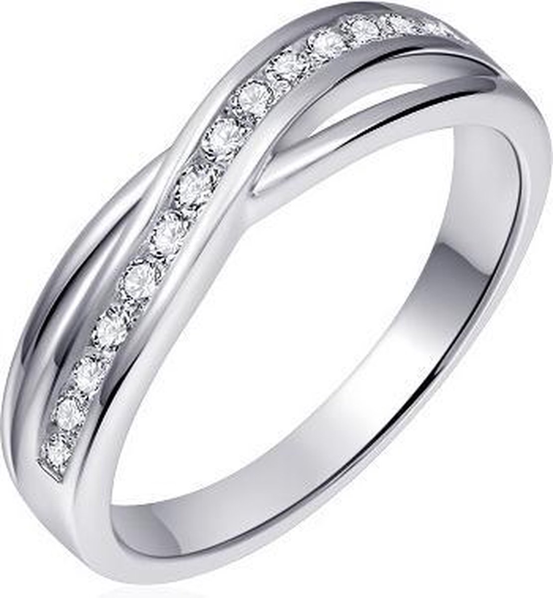 Schitterende Zilveren Dubbele Rand Ring Swarovski ® Zirkonia  19,00 mm. (maat 60) model 146 - Jonline