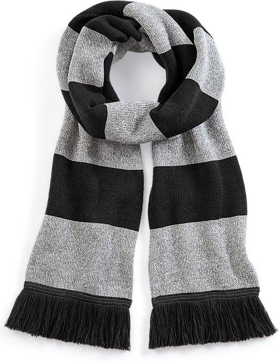 Beechfield Sjaal met brede streep zwart/grijs Unisex - sjaal lengte 182 cm