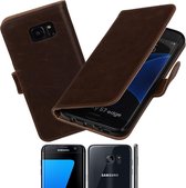 MP Case mocca leder look hoesje voor Samsung Galaxy S7 Edge Booktype - Telefoonhoesje - smartphonehoesje - beschermhoes.