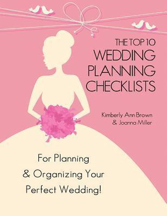 Roze boekomslag met silhouet van een bruid met een boeket en de tekst: The Top 10 Wedding Planning Checklists.