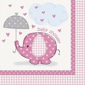 "Olifant" papieren servetten voor Baby Shower 16 stuks - Roze