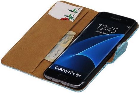 Étui Portefeuille Samsung Galaxy S7 Edge Turquoise Mini Snake Book Type