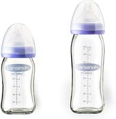 Lansinoh - Babyfles glas - set van 2 stuks glazen fles 1 x 160 ml - 1 x 240 ml inclusief 2 spenen