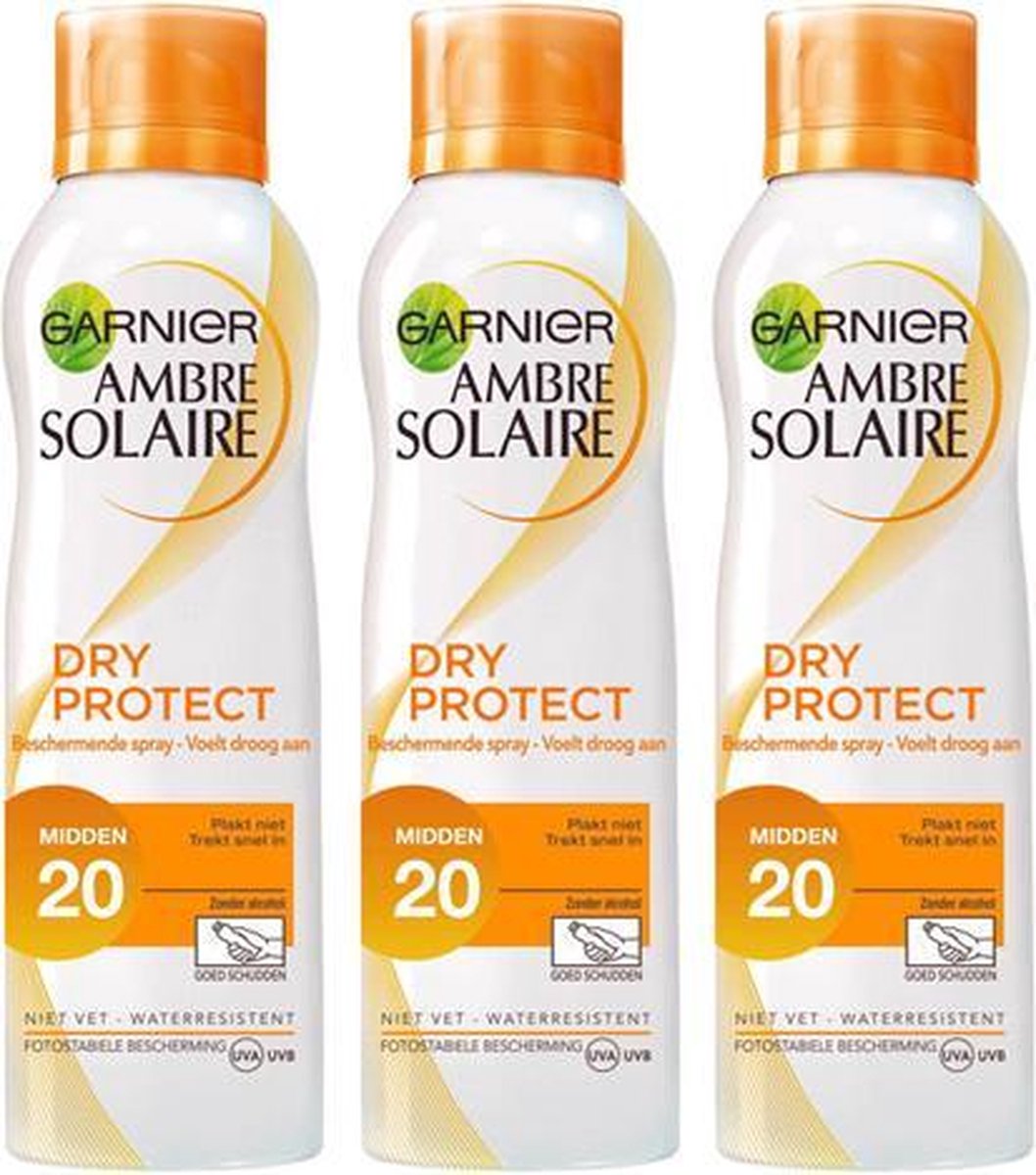 Goedkoopste Garnier Ambre Solaire Dry Protect – Factor 20 – 200 ml – 3 Stuks