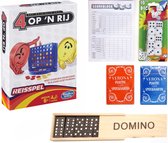Vakantie Reis spelletjes pakket. 4 op 1 rij / Vier op een rij reis editie – Domino - Yatzee score kaarten – 10 dobbelstenen – 2 pakken speelkaarten.