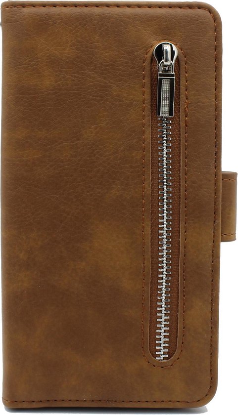 HB Hoesje Geschikt voor Samsung Galaxy Note 9 - Luxe Kunstlederen Portemonnee Book Case met Rits - Bruin