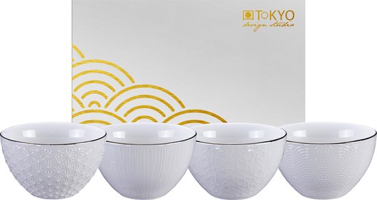 Tokyo Design Studio Nippon White Set van 4 Kommen Ø 11,4 cm in fraaie Geschenkdoos