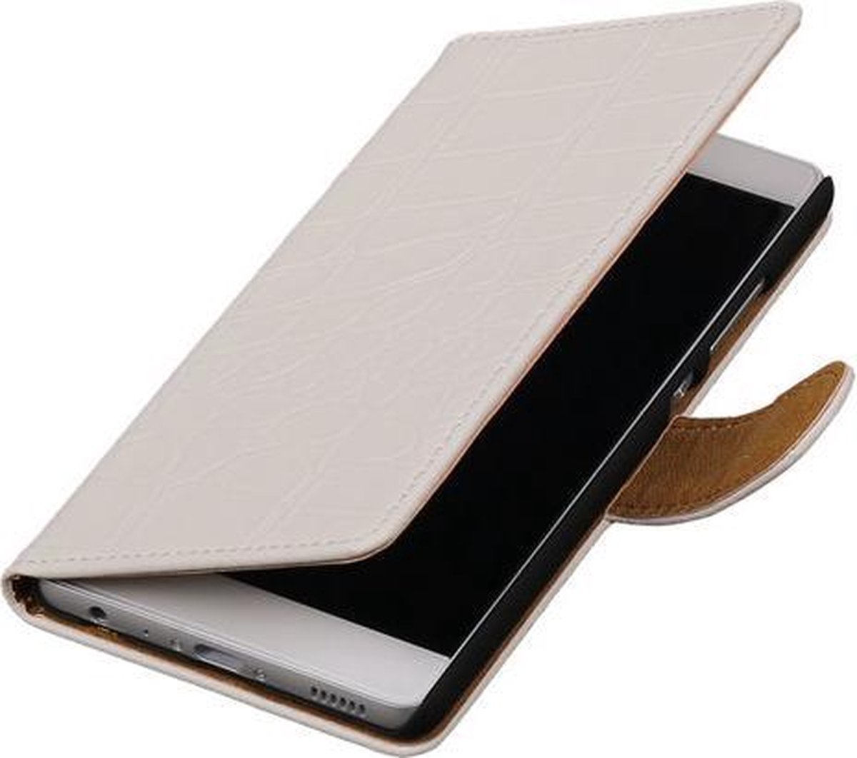 BestCases.nl Wit Krokodil booktype wallet cover hoesje voor HTC One M9