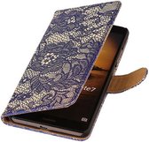 Lace Bookstyle Wallet Case Hoesjes Geschikt voor Huawei Mate 7 Blauw