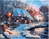 Diamond Painting Crystal Art Kit ® Winter cottage, incl. unieke ledverlichting, batterijen niet bijgesloten, 40x50 cm, partial painting‎‎