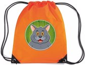 Grijze kat / poes rijgkoord rugtas / gymtas - oranje - 11 liter - voor kinderen