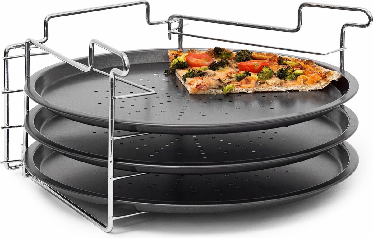anthracite Relaxdays Plaques de cuisson pizza rondes avec perforations diamètre intérieur 29 cm lot de 2 revêtement antiadhésif 