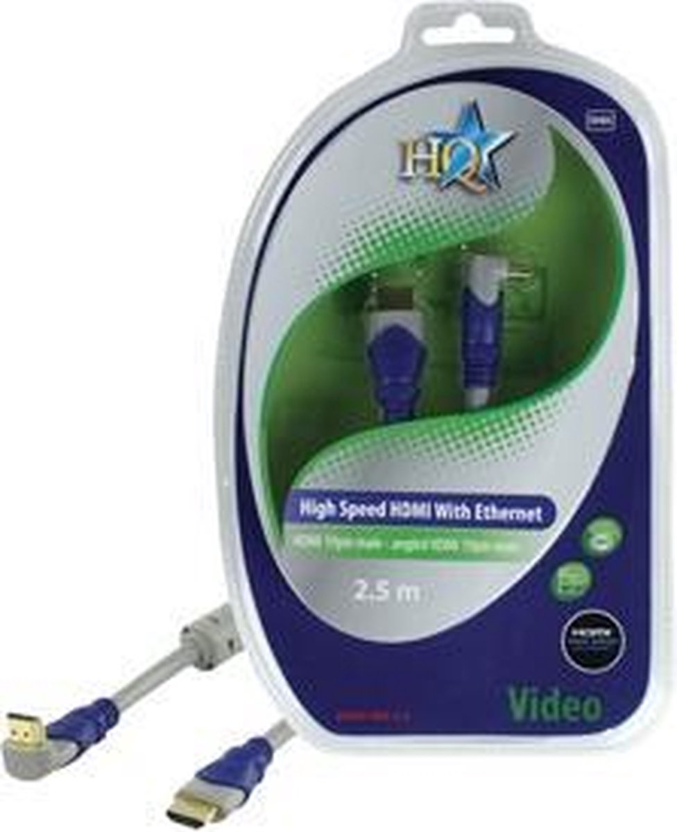 HQ - 1.4 High Speed HDMI kabel - eenzijdig haaks - 2.5 m - Grijs/Blauw