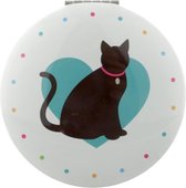 Ronde Zakspiegel Kat met Blauw Hart erachter Cat Compact Mirror