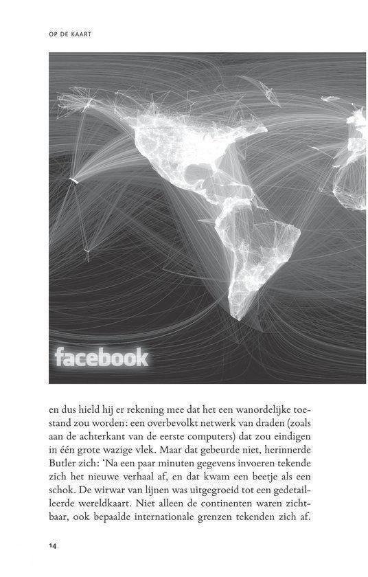 Wereldkaart met lichtlijnen die steden verbinden, met het Facebook-logo.