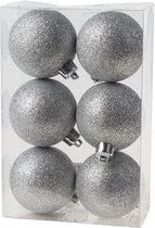 Cosy&Trendy Kerstballen Ø 6 cm - Zilver glitter - Set-6