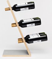 Compact Six Grey Wijnrek - Klein staand flessenrek van hout voor 6 wijnflessen met een uniek en modern design