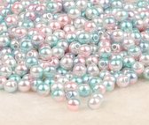 100 stuks parelmoerkralen blauw/roze/wit 8mm