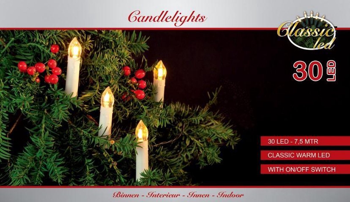 Anna's Collection Kaarsen lichtsnoer - 30 LED kaarsen - 750cm - warm wit -kerstverlichting – foto 4