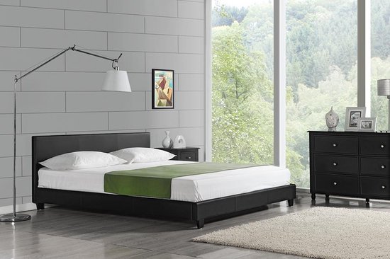 Bedframe met lattenbodem - kunstleer 180x200cm - zwart