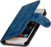 Mobieletelefoonhoesje.nl - iPhone 4 / 4s Hoesje Glans Krokodil Bookstyle Blauw