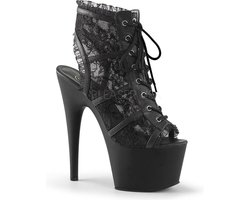 Adore-796LC plateau peeptoe enkellaars met kant en stiletto hak zwart - (EU 38 = US 8) - Pleaser