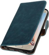 Zakelijke Book Case Telefoonhoesje Geschikt voor de Samsung Galaxy S7 Edge Plus G938F - Portemonnee Hoesje - Pasjeshouder Wallet Case - Blauw