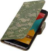 Bloem Bookstyle Hoesje - Wallet Case Telefoonhoesjes - Geschikt voor Samsung Galaxy A7 (2016) A710F D.Groen