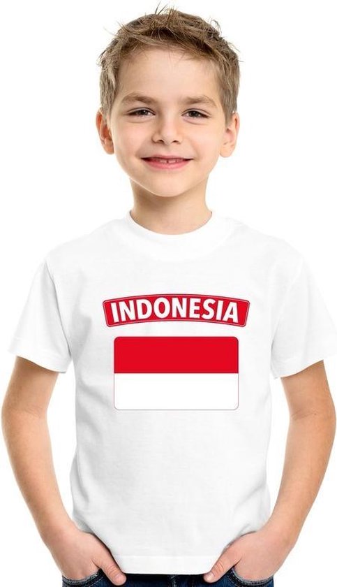 T-shirt met Indonesische vlag wit kinderen 110/116
