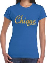 Chique goud glitter tekst t-shirt blauw voor dames L