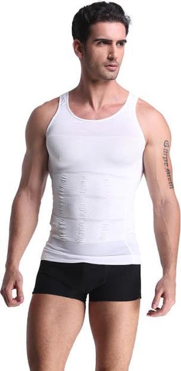 Goedkoopste Slimming shirt - Afslank shirt - Figuur corrigerend shirt - Mannen - Wit L/XL
