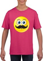 Smiley/ emoticon t-shirt snor roze kinderen S (122-128)