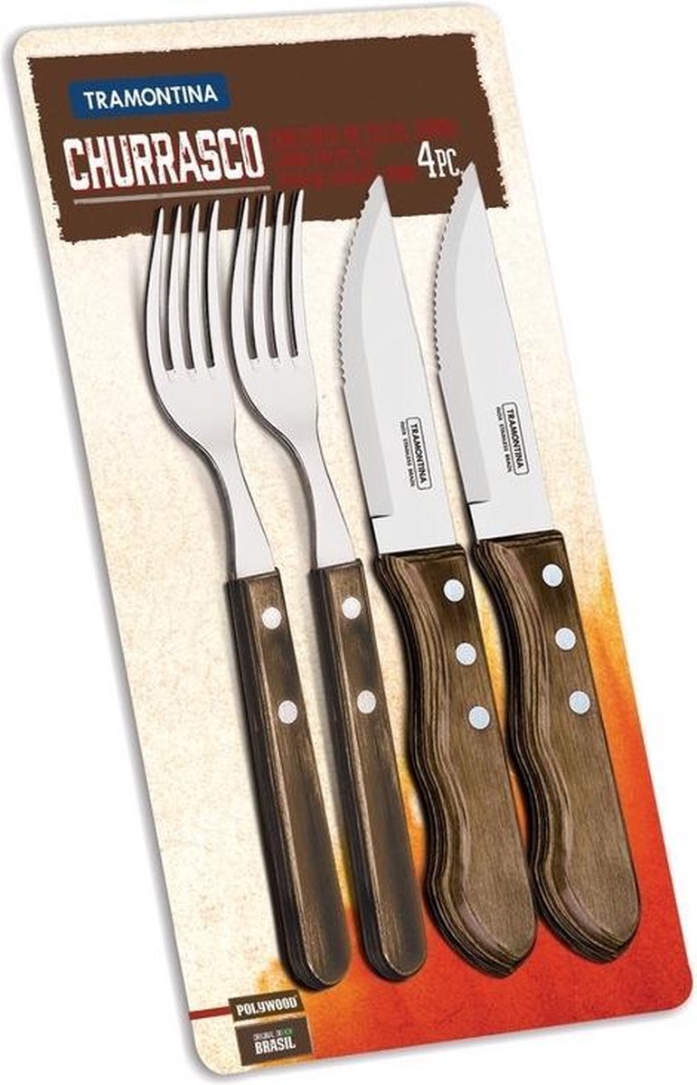 Tramontina Churrasco 4 stuks - Bruin Zilver Bestekset - Staal - 4 pcs Barbecue Set