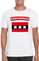 T-shirt met Amsterdamse vlag wit heren XL