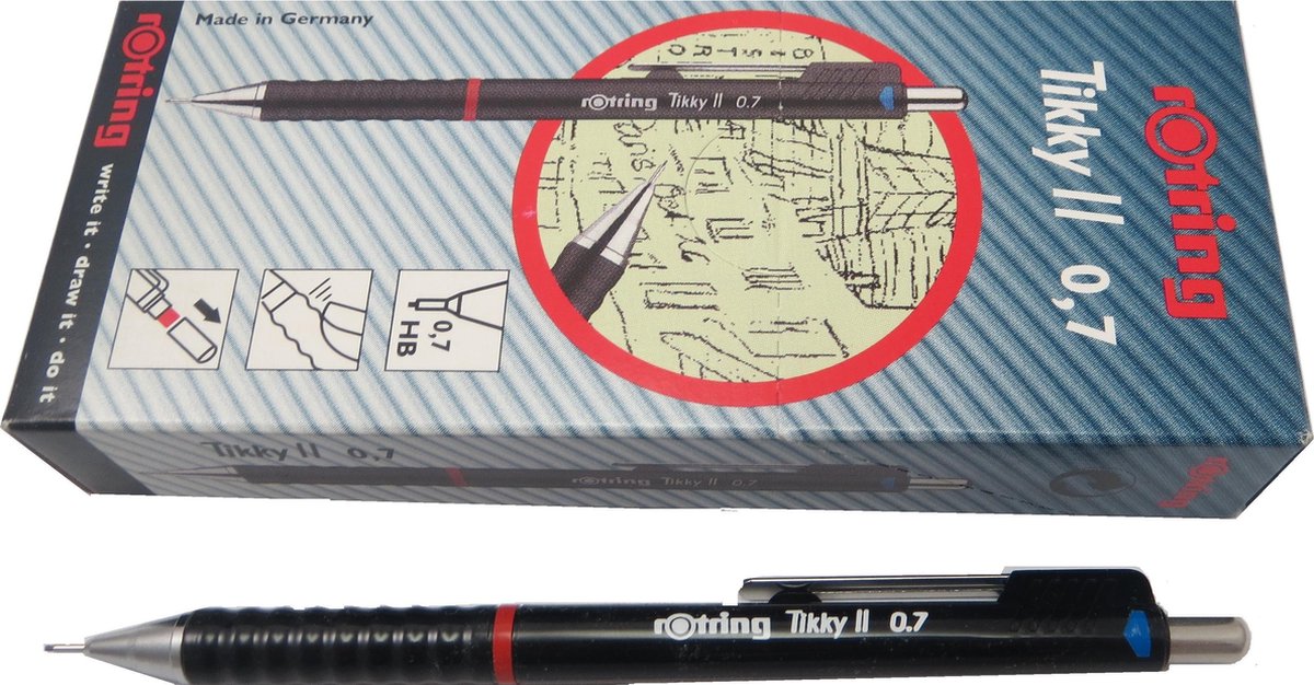 Rotring Tikky ll HB pencils, pack of 10. Burgundy color, 0.7mm (old version).