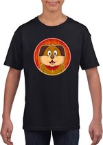 Kinder t-shirt zwart met vrolijke hond print - honden shirt M (134-140)