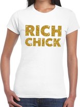 Rich chick goud glitter tekst t-shirt wit voor dames L