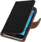 Zwart Echt Leer Leder booktype wallet hoesje voor Samsung Galaxy J1 2016