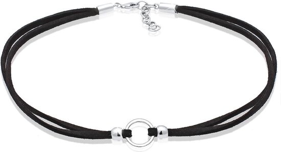 Elli Halsketting Trend choker cirkel band zwart 925 zilver