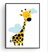 Postercity - Design Canvas Poster Giraffe met Wolkjes / Kinderkamer / Muurdecoratie / 40 x 30cm / A3